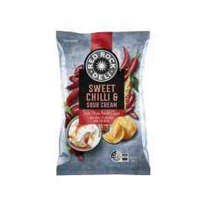 Red Rock Deli Sweet Chili and Sour Potato Chips 165g - Crispy potato chips infused with sweet chili heat