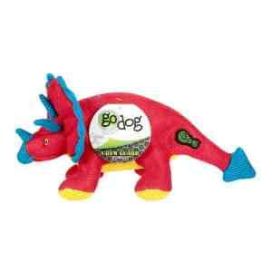 GODOG  Dino-Frills With Squeaker Red Dog 27.5x11x12.5c - FeaturesTriceratops thrills and frills GoDog Din
