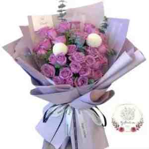 Fresh Flower Purple Rose and White Pingpong Bouquet - Fresh Flower Purple Rose and White Pingpong Bouq