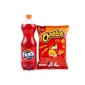 Fanta Strawberry Soft Drink 1000ML 1x  Cheetos Cheese 120 gr 1x - Bundle terdiri dari  Fanta Strawberry Soft Drink