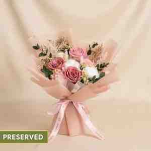 Vintage Mauve Preserved Rose  Cotton Bouquet - A charming preserved bouquet featuring vintage mau