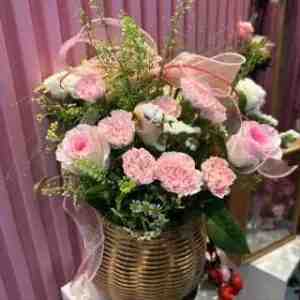 Fresh Flower  Pink Carnation Round Basket