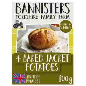 800 Bannisters 4 Baked Jacket Potatoes - Bannisters 4 Baked Jacket Potatoes Frozen 800g.