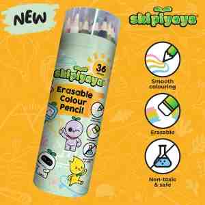 Skipiyaya Erasable Colour Pencil 1pack - These 36 vibrant colour pencils provide a smooth c