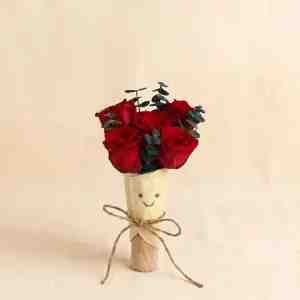 Adorable Jellycat Smiling Face Preserved Red Rose Bouquet - Preserved Red Roses x 5 Preserved Flowers  Folia