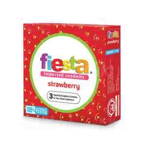 FIESTA STRAWBERRY ISI 3 - Kondom - Kondom dengan rasa strawberry dan bentuk bergaris