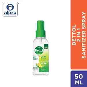 DETTOL 2IN1 SANITIZER SPRAY HANDS  SURFACE 50 ML - Nama Produk Dettol 2 in 1 Sanitizer Spray Hands