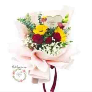 Fresh Flower Lovely Mother Rose Sunflower Bouquet - PR01 - Fresh Flower Lovely Mother Rose Sunflower Bouque
