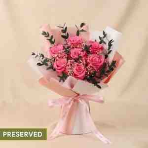 Radiant Fuchsia Preserved Rose Bouquet - A timeless arrangement featuring 7 premium preserv