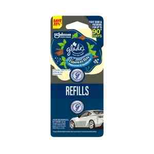 Glade Vent Clip Peppermint and Sandalwood Refill 2ml x 2 - Twin refill pack for car vent clips featuring a re
