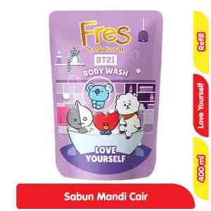 Fres  Natural BT21 Sabun Mandi Cair Love Yourself Refill 400 ml - Fres  Natural BT21 Sabun Mandi Cair Love Yourself