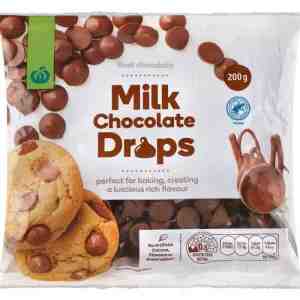 200 Woolworths Chocolate Drops Milk 200g. - Woolworths Chocolate Drops Milk 200g.