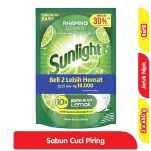 Sunlight Sabun Cuci Piring Jeruk Nipis Refill 2 x 650 g - Sunlight Sabun Cuci Piring Jeruk Nipis Refill 2 x