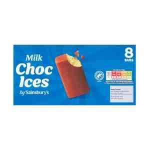 Sainsburys Milk Chocolate Ice Cream Sticks 70ml x 8 - A fantastic value pack of eight classic handheld b